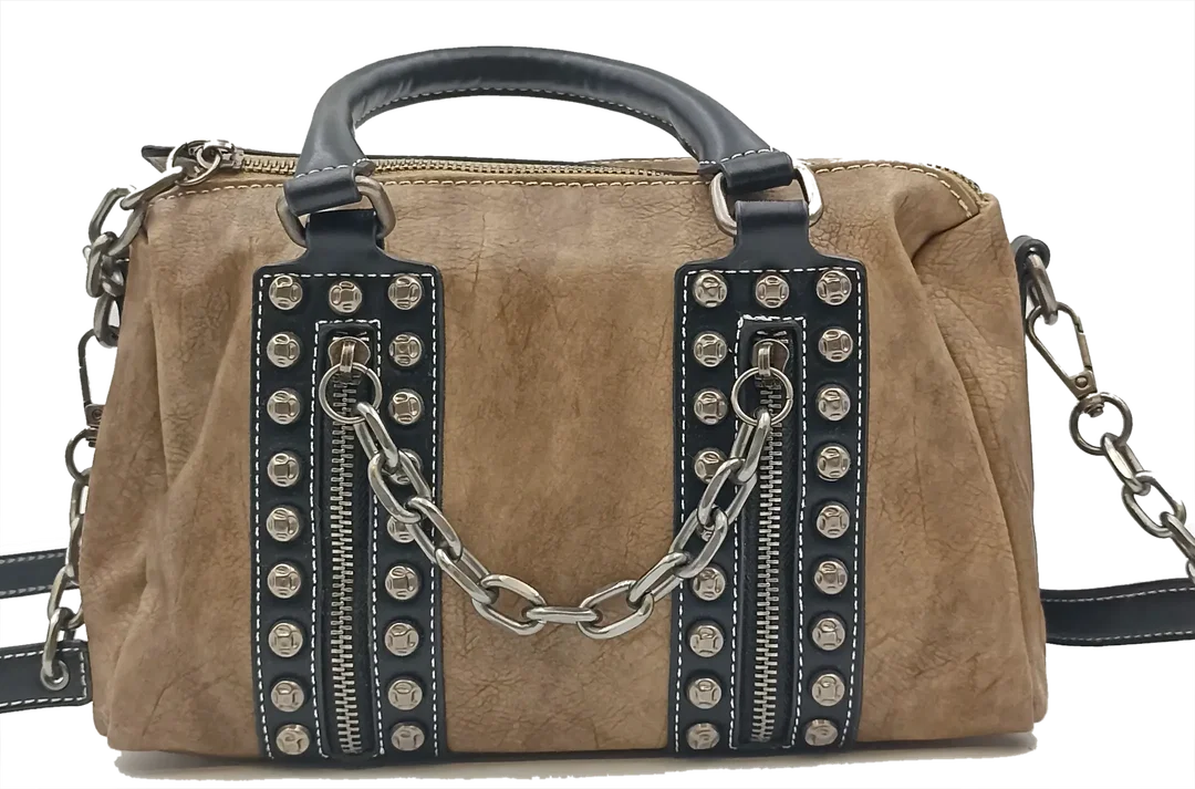 Damen Handtasche mit Nieten/ Kettendetails braun/schwarz – Bild 2