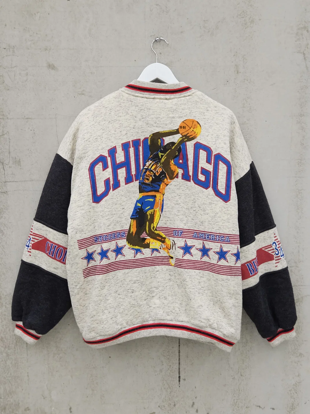 CHICAGO Herren 90´s Basketball Jacke, grau/rot meliert - Gr.L – Bild 2