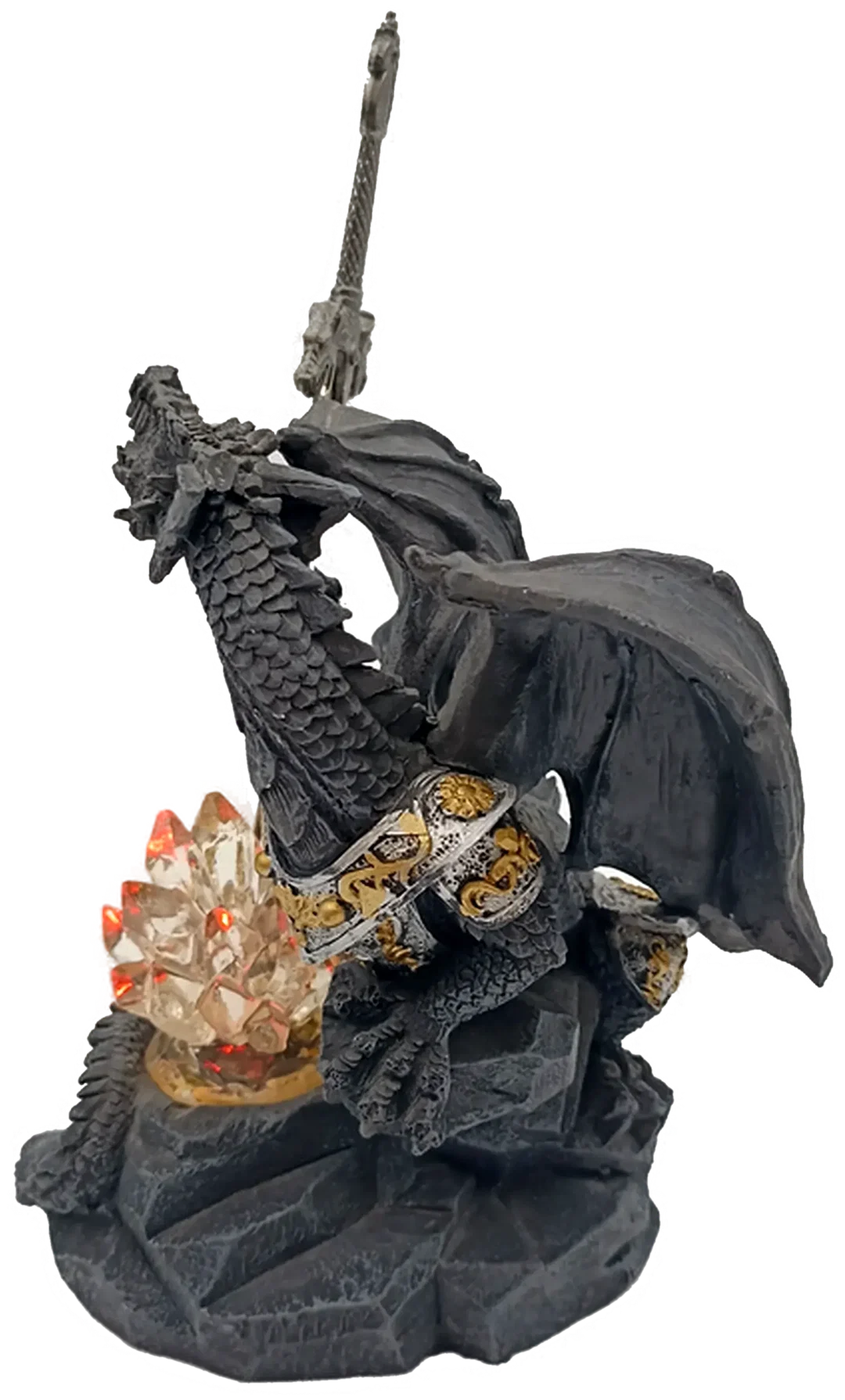 Agora Gifthouse Sweden Deko-Drache mit Schwert & LED-Kristall – Gothic Fantasy Figur – Bild 2