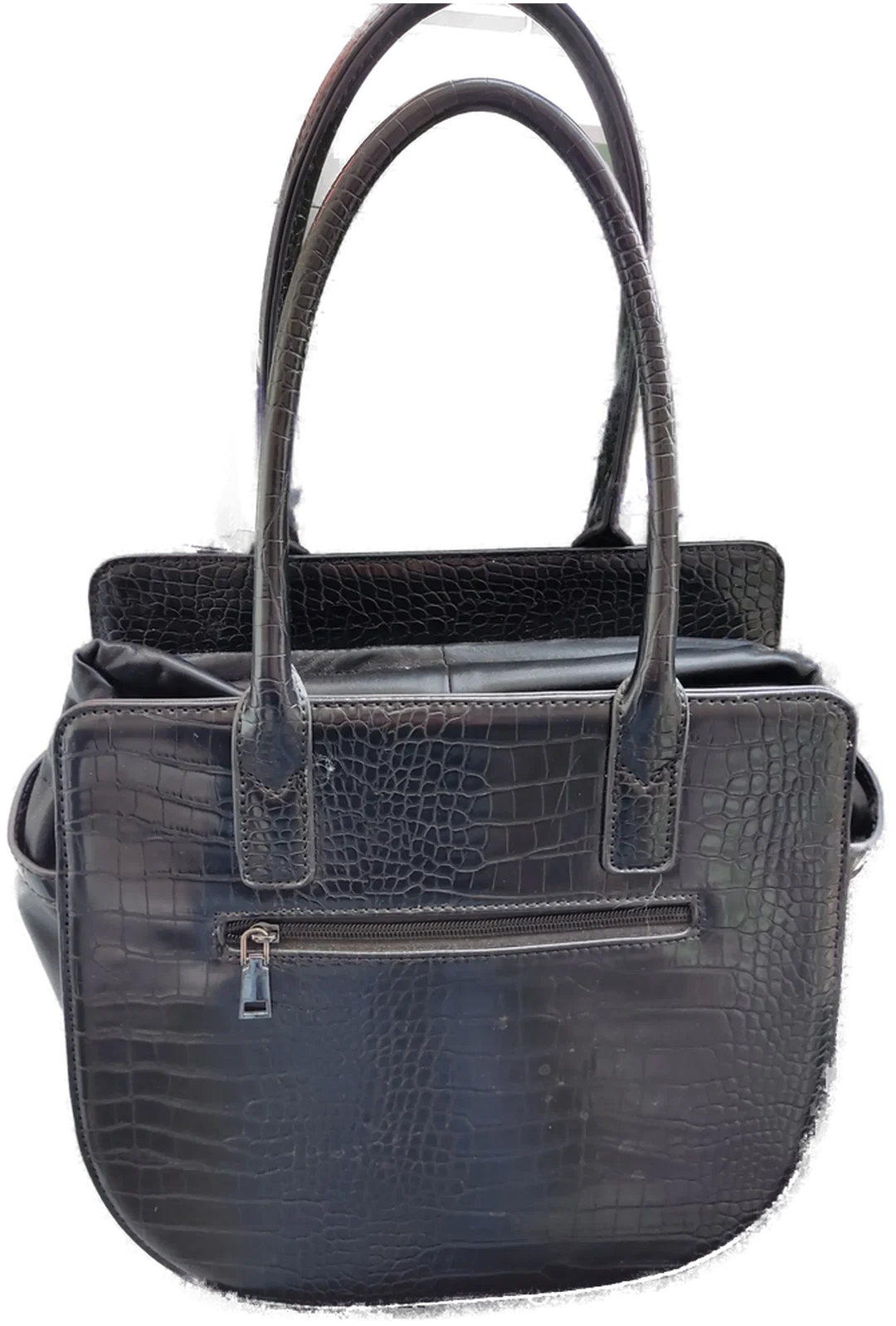 Damenhandtasche schwarz, Lederimitat mit Krokoprägung - Bild 4