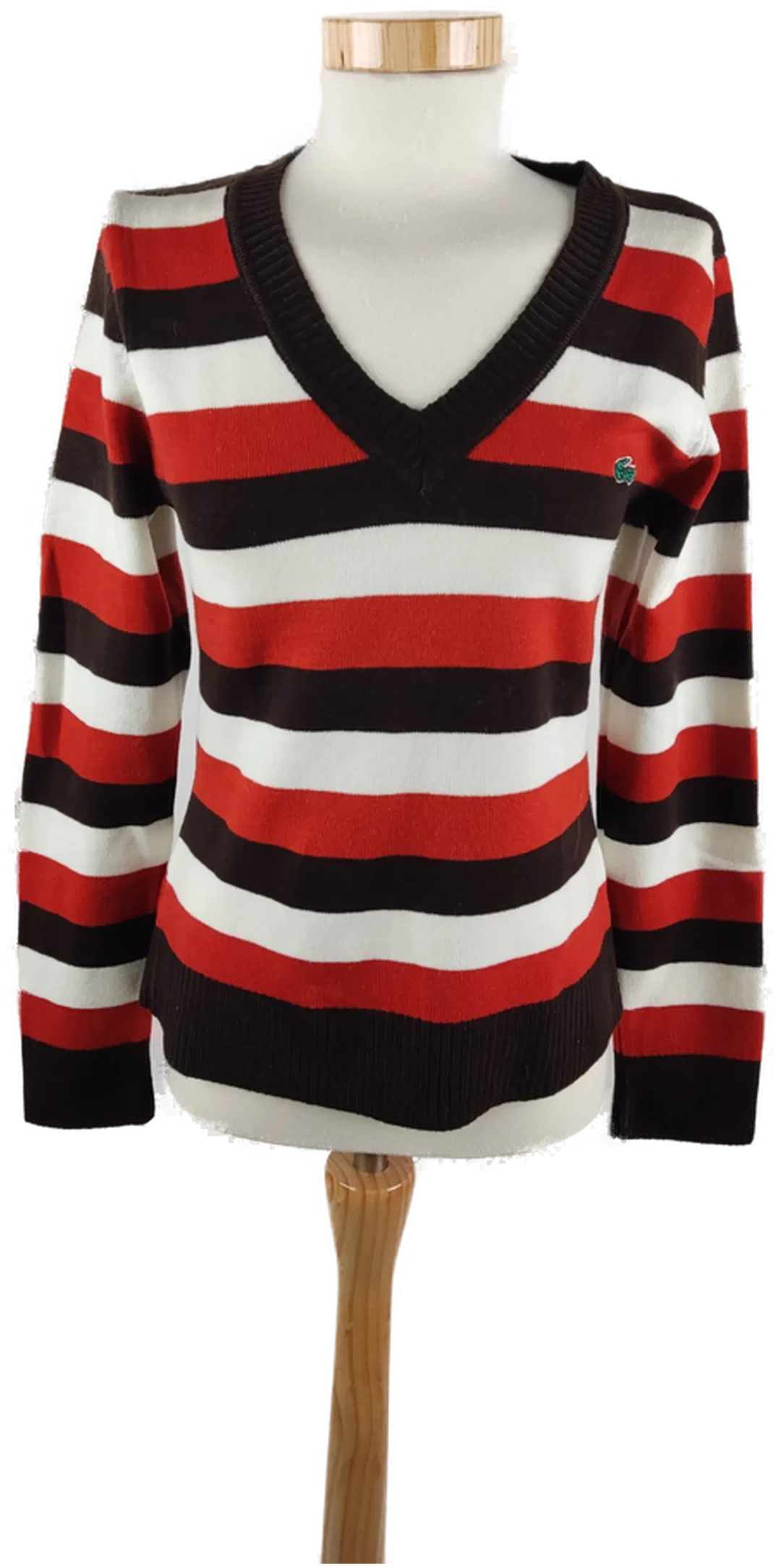 LACOSTE Damen Pullover mit V-Ausschnitt, bunt gestreift, Gr. 38 - Bild 1