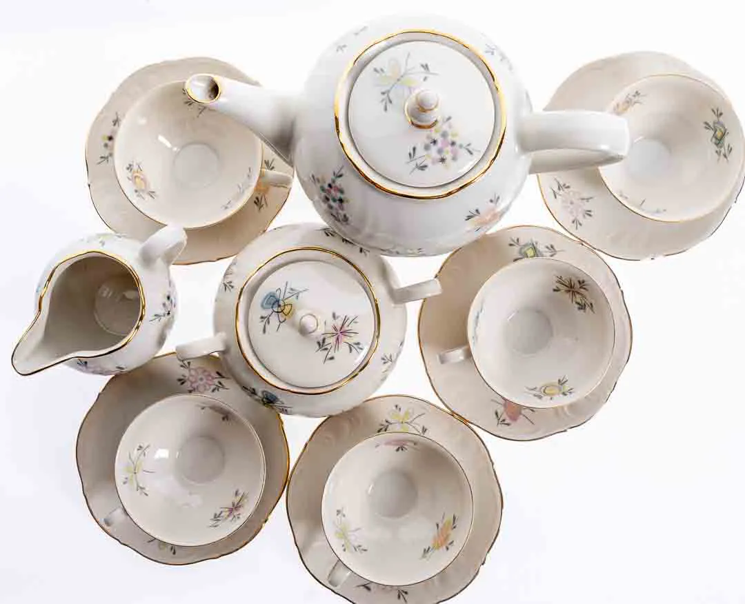Winterlinger Feinporzellan/keramik Kaffee/Teeset 5 Tassen mit Unterteller 1 Milchkanne 1 Kaffee/Teekanne 1 Zuckerdose – Bild 9