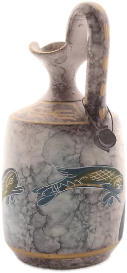 Handbemalte Keramik-Vase / Krug mit Griff – mediterranes Motiv – ca. 15 cm - Bild 2