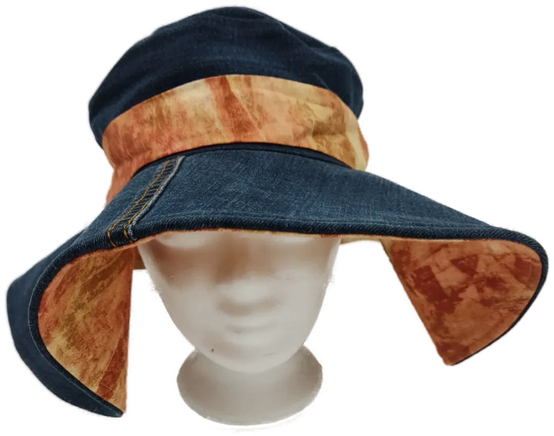 Damen Sonnenhut Jeansstoff mit buntem Hutband- Kopfumfang 22cm - Bild 1