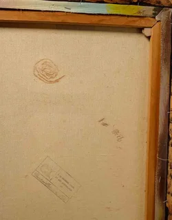 H. Hargrove: Scheune mit Karren – Gemälde auf Leinwand, Druck, signiert im Rahmen ca. 70 × 60 cm - Bild 3