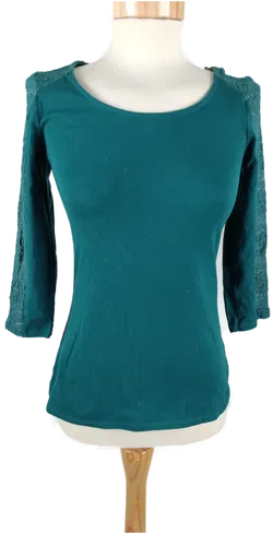 Damen Shirt mit 3/4 Arm, Spitzendetails, Petrol, Gr. S - Bild 1