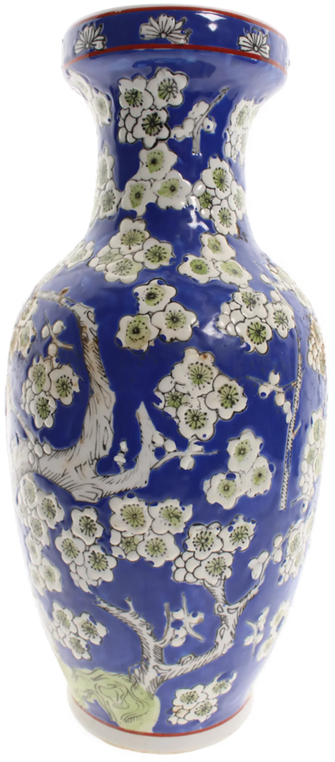  Große elegante Porzellanvase – Blau mit Kirschblüten-Motiv – Handbemalt  - Bild 1