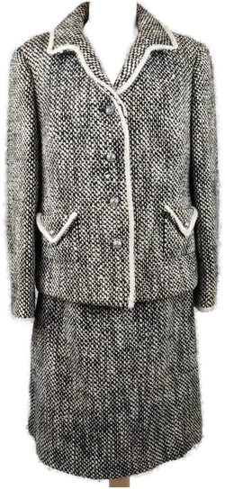 Vintage Damenkostüm aus reiner Wolle schwarz-weiß gemustert - M/38 - Bild 1