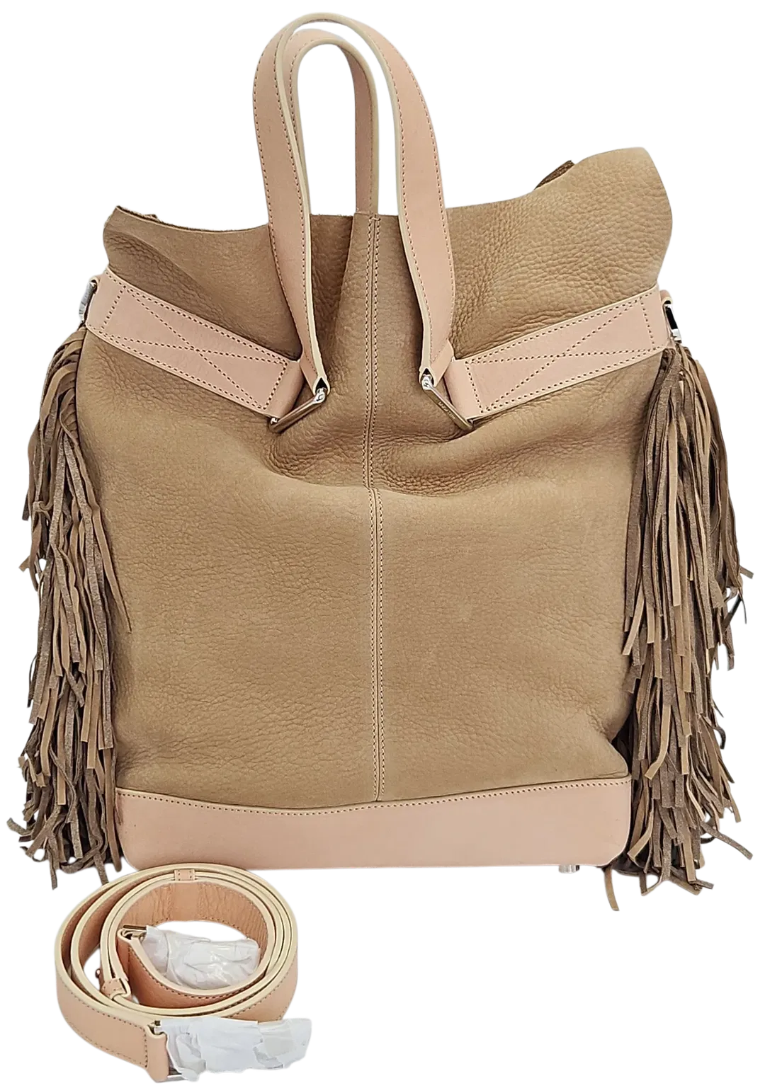 Max V. Koenig Damen Lederhandtasche mit Fransen, beige/creme - Höhe ca. 37 cm  - Bild 4