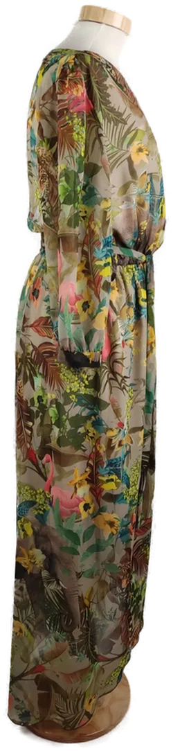 Damen Maxi Kleid, Dschungel-Print, Grün, Bindegürtel und V-Ausschnitt, Gr. 44 - Bild 3