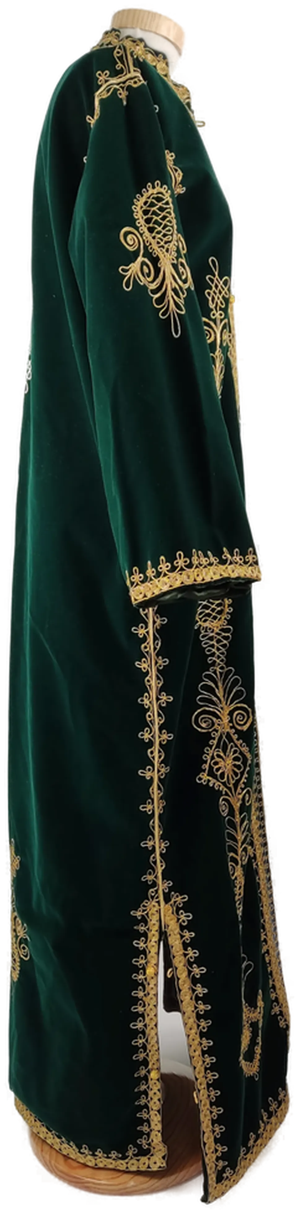 Kaftan "Samt", langarm mit Stehkragen, grün mit Stickerei, Größe 44 (geschätzt) – Bild 2