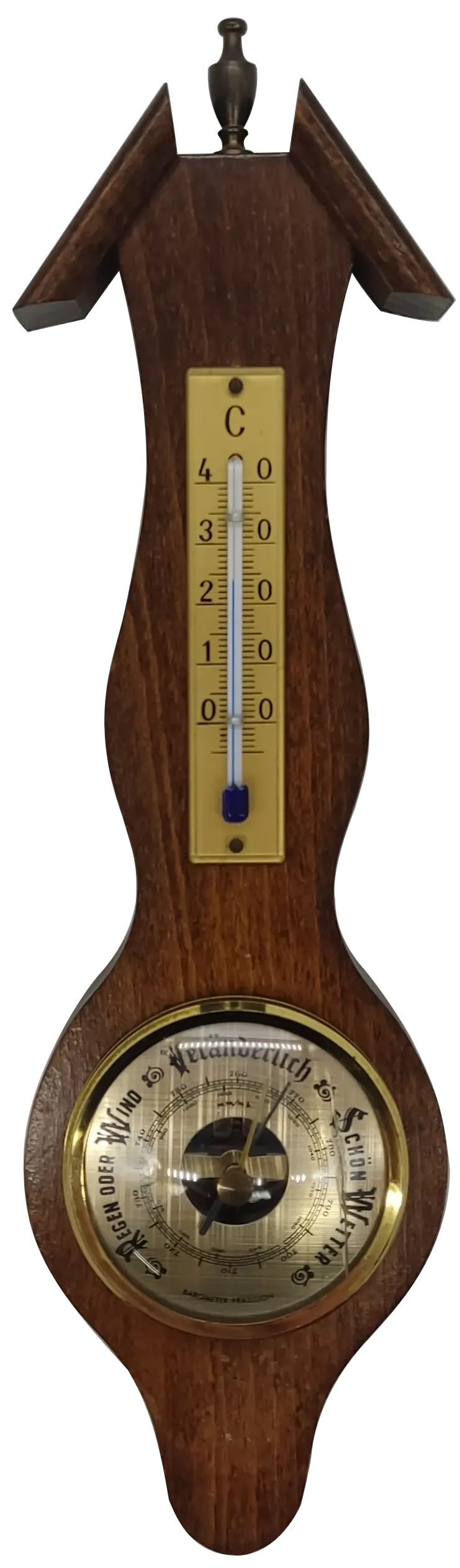 Vintage Wetterstation mit Thermometer und Barometer aus Holz, Höhe 32cm - Bild 4