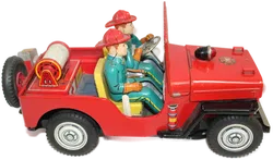 Vintage 60er Blechspielzeug Jeep FIRE DEPT No.5 von TN Nomura Japan – 35 cm Feuerwehrfahrzeug mit Figuren & Funktion - Bild 2