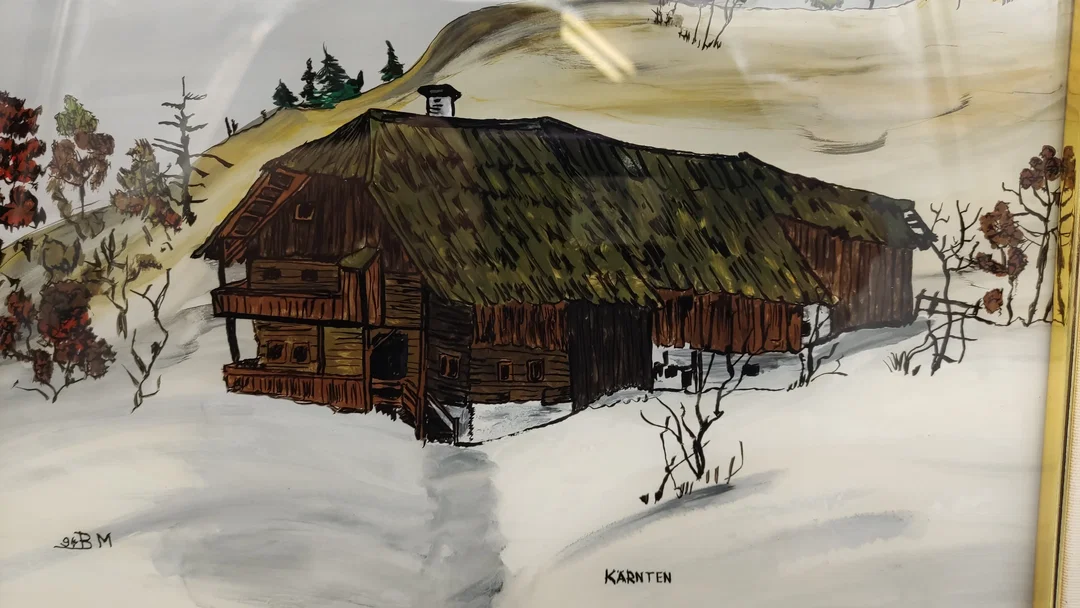 Bild Hinterglasmalerei "Bauernhof in Kärnten" mit Rahmen von Margarete Becksteiner – Bild 2