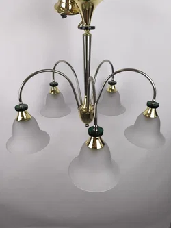 Deckenlampe, Luster 5-flammig, Messing/Glas - Bild 2