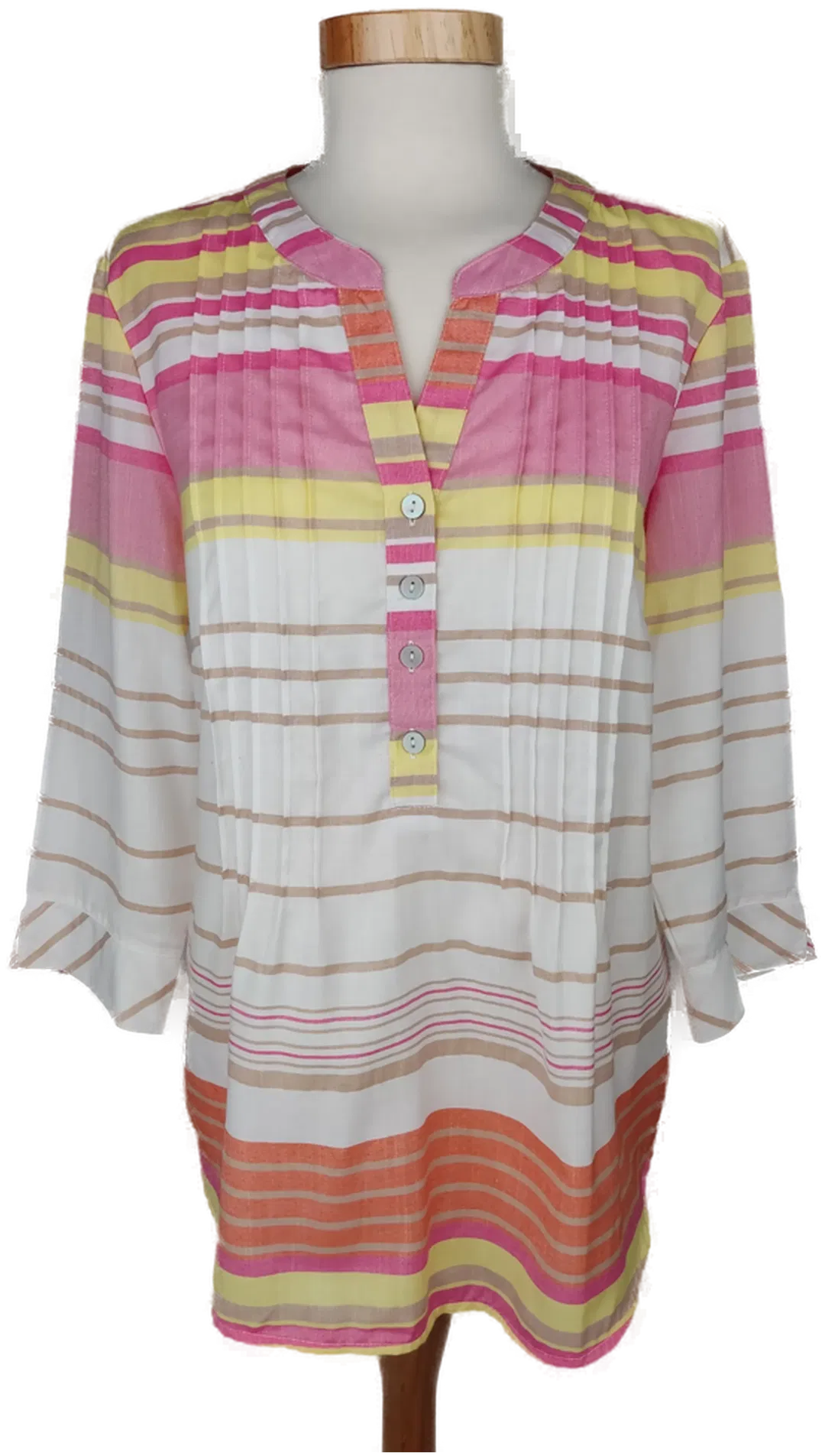 Collection L Damen Bluse rosa/gelb/orange/weiß gestreift - M/38 - Bild 1