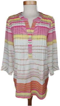 Collection L Damen Bluse rosa/gelb/orange/weiß gestreift - M/38 - Bild 1