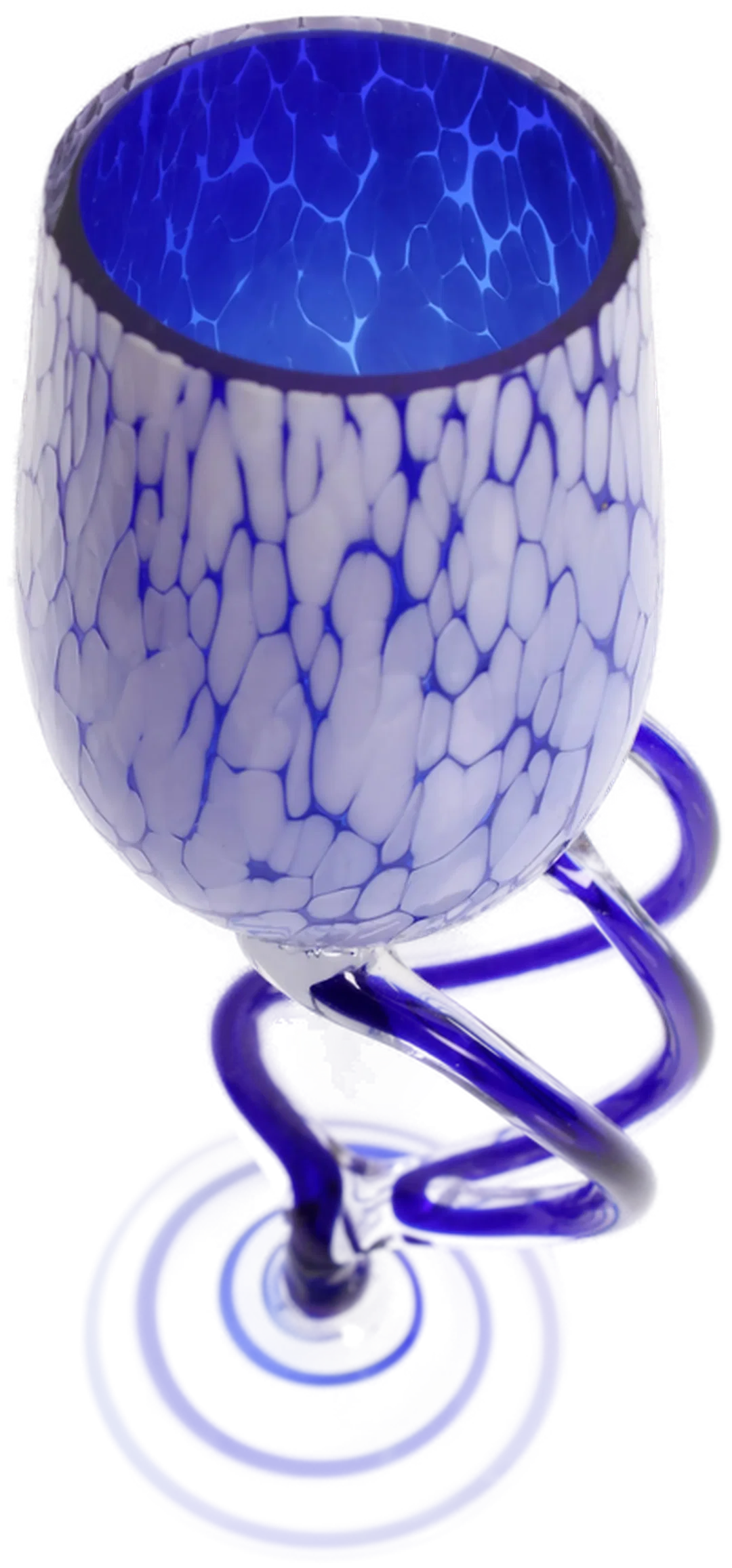 Handgefertigtes Weinglas aus Kunstglas, blau-weiß, Höhe ca. 25 cm, Unikat – Bild 2