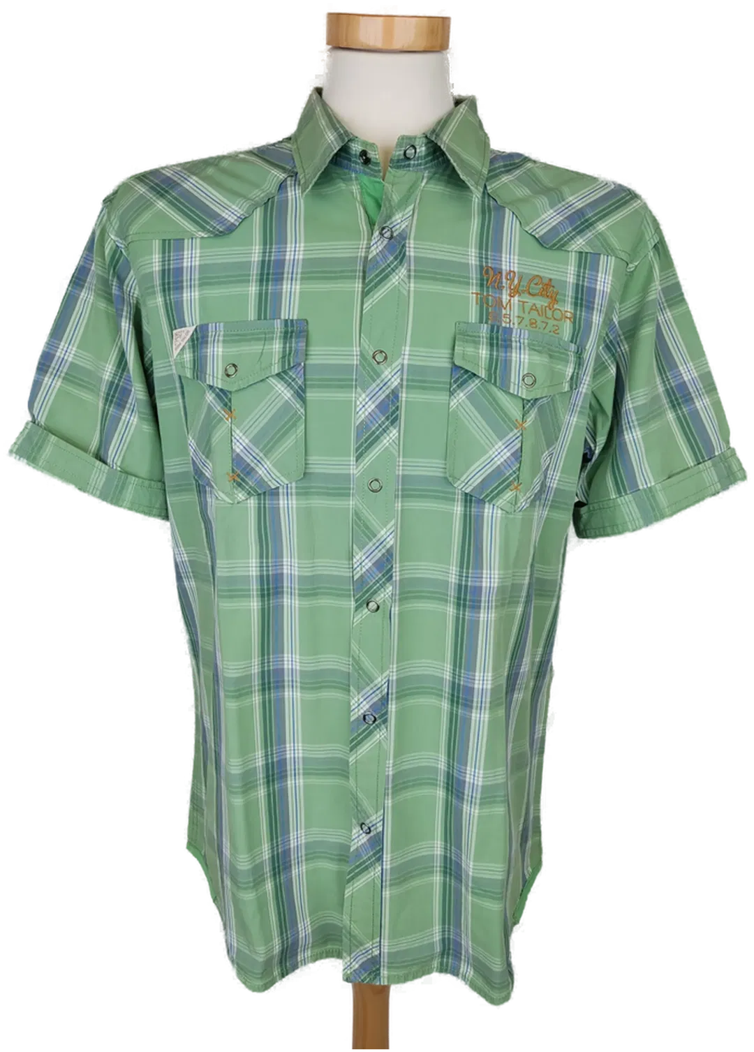 Tom Tailor Herren Kurzarmhemd grün/weiß kariert - M/48 - Bild 4