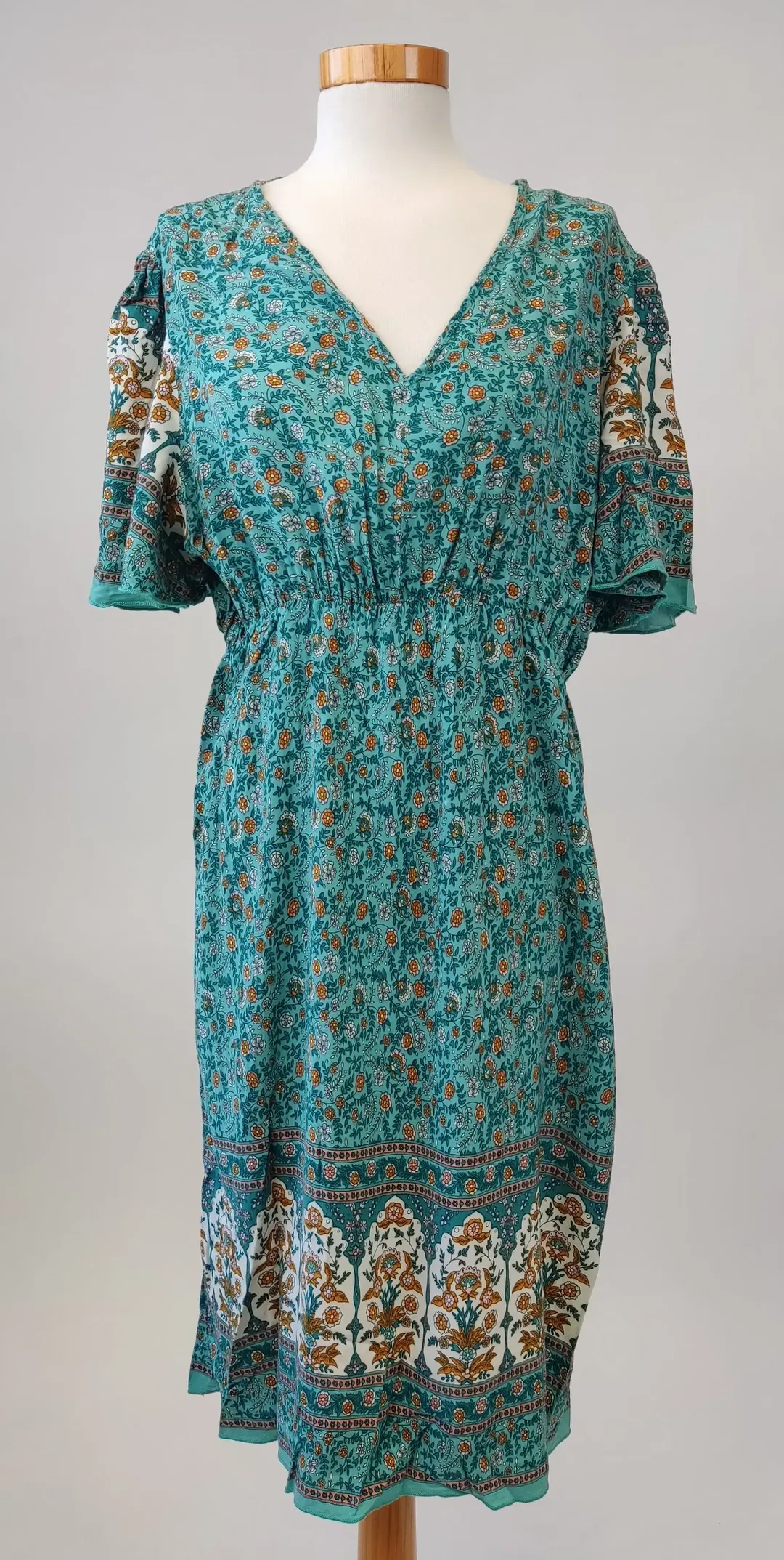 SHEIN CURVE Damen Kurzarm-Midikleid mit Blümchen, türkis - Gr. XL - Bild 1