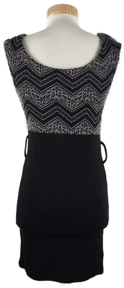 Ärmelloses Damen Minikleid, Schwarz mit gemustertem Oberteil (ohne Gürtel), Gr. S - Bild 3