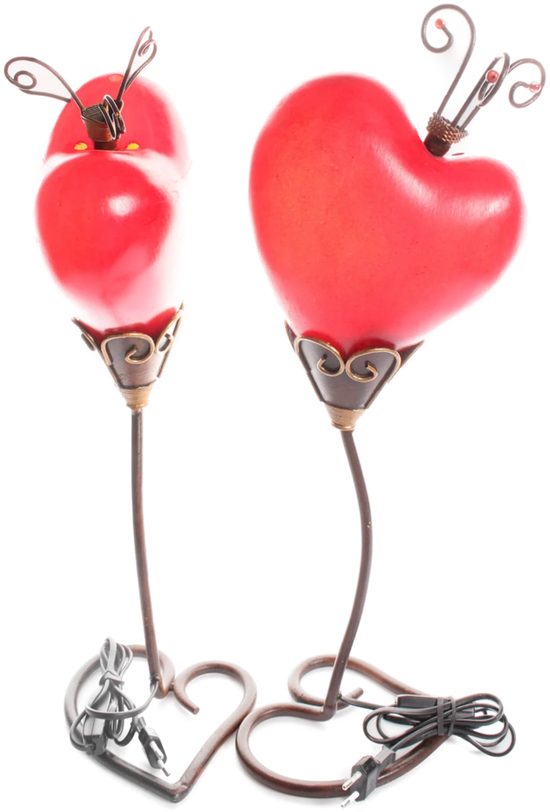 2× Tischlampe Herzform rot – romantische Deko-Leuchten aus Metall & Glas – Höhe ca. 55 cm – Bild 3