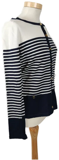 Karen Scott Damen Saum-Strickjacke langarm blau weiss - M/38 - Bild 3