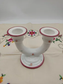 Doppelkerzenständer aus Keramik mit Blumendekor, handarbeit, neuwertig Höhe 10,5cm