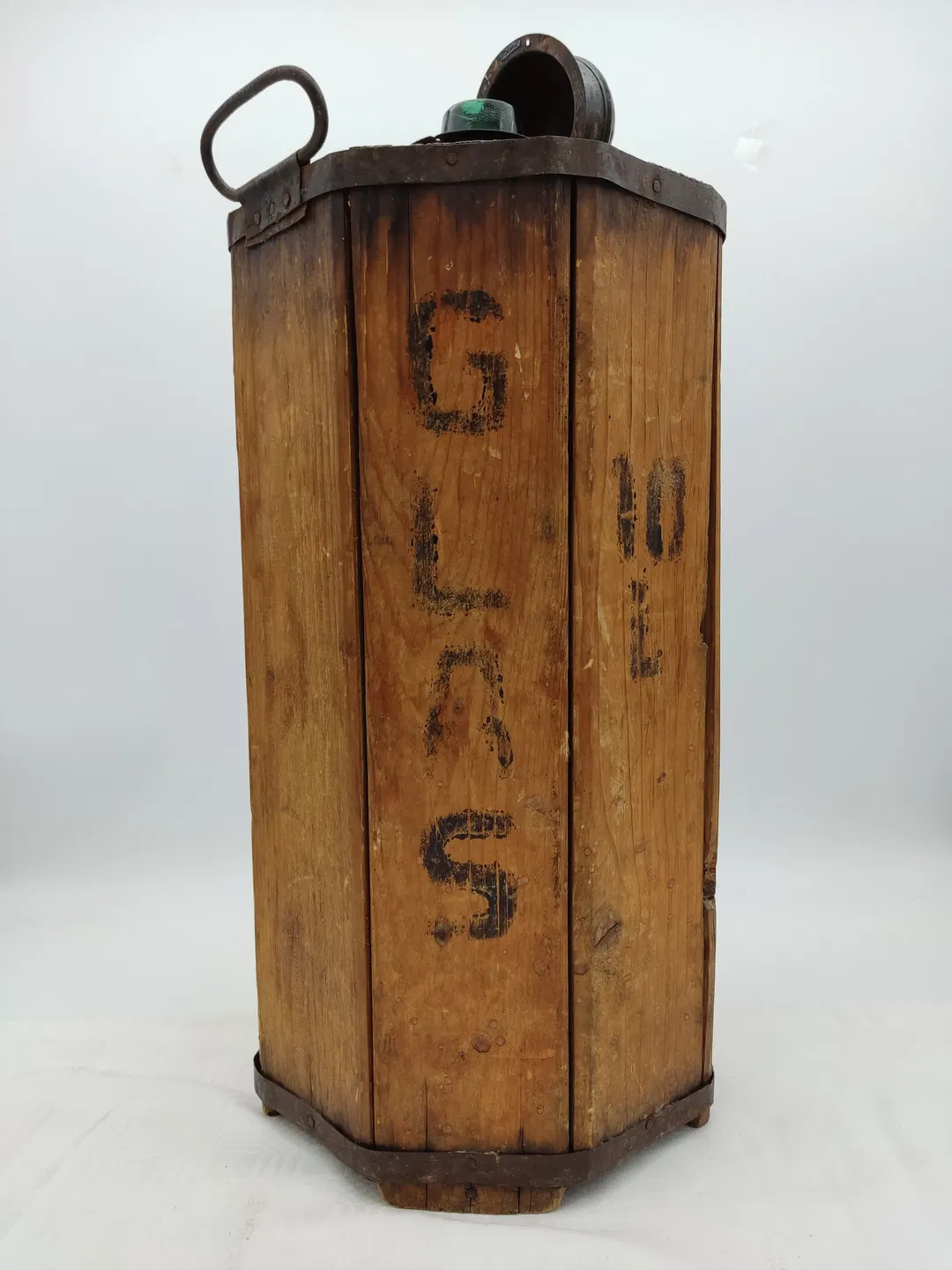 Antike Glasflasche mit Holzummantelung 10 Liter - Bild 4