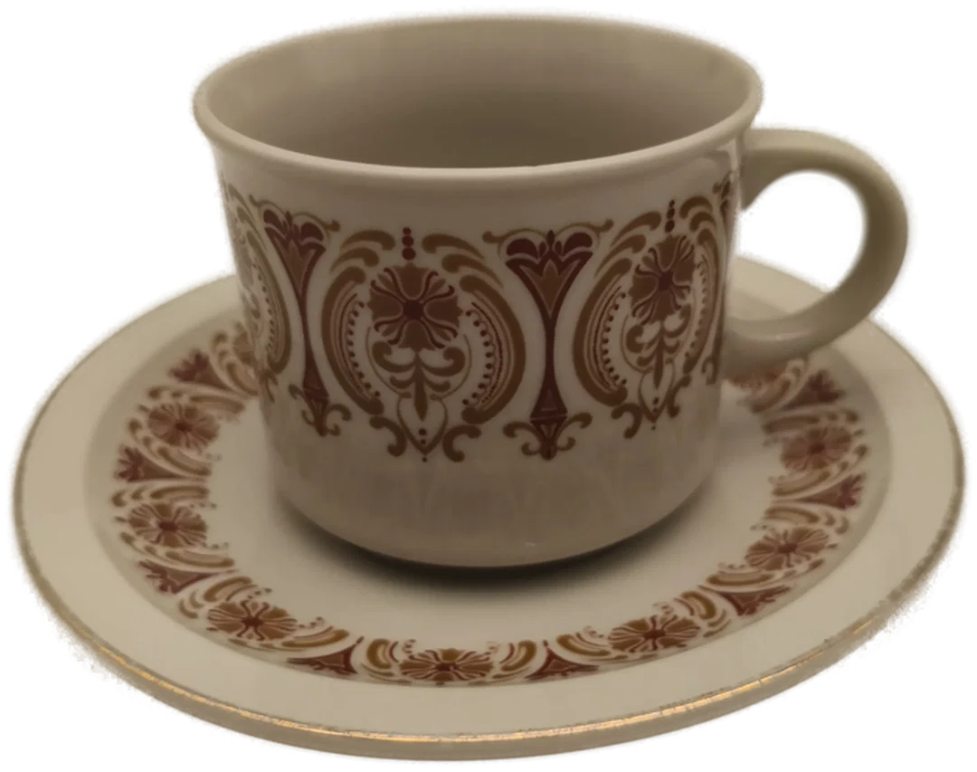 Set: 6 Kaffeetassen mit Untertassen, Vintage, Steingut, Retro 70er/80er – Bild 2