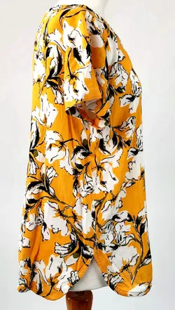 ICHI Damen Blusenshirt kurzärmlig gelb mit Blumenmuster - Gr. M/38 - Bild 3