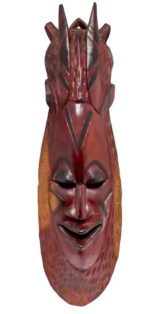 Große Wandmaske ca. 60 cm – geschnitzt, rotbraun mit schwarzer Bemalung - Bild 1