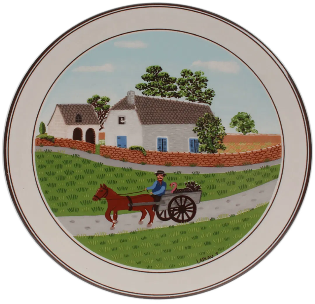 Villeroy & Boch Wandteller – Design Naif – Ø 16,5 cm – Motiv Pferdewagen mit Truthahn – Vitro-Porzellan - Bild 1