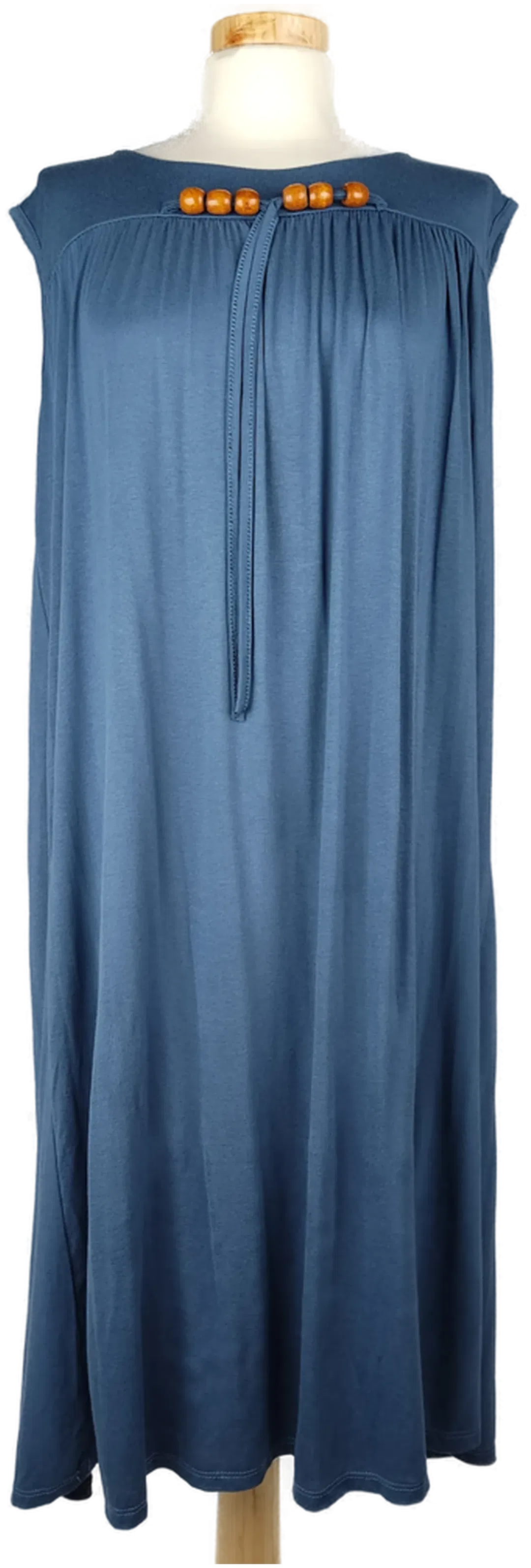  Made in Italy Damen Midi-Sommerkleid blau mit Holzperlen - L/40 - Bild 4