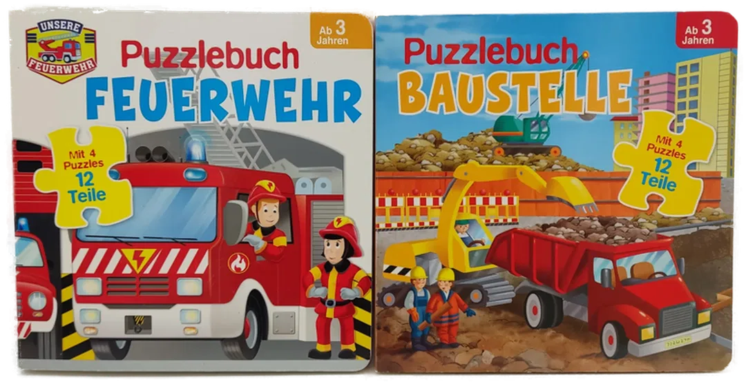  Puzzlebücher 2 Stück Feuerwehr und Baustelle - Bild 1