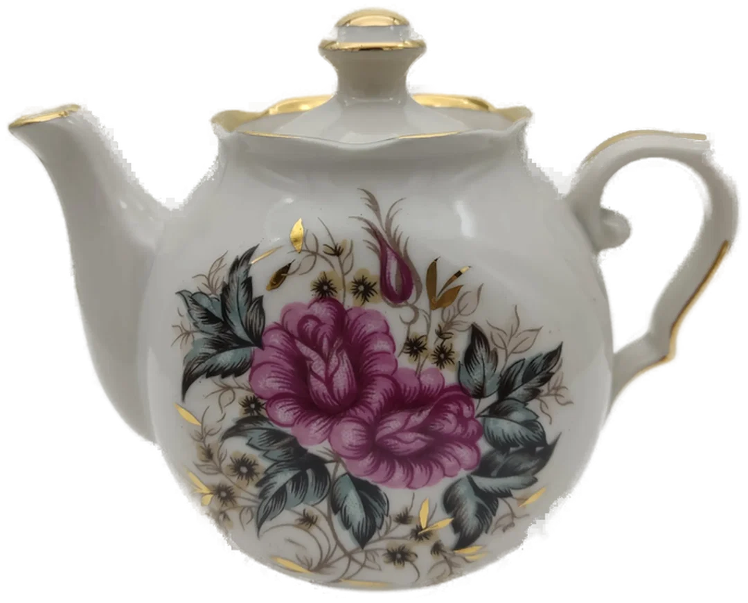 Porzellan-Teekanne mit Blumenmotiv und Gold aus Kiew | Ukrainischer Sammlerstück - Bild 4