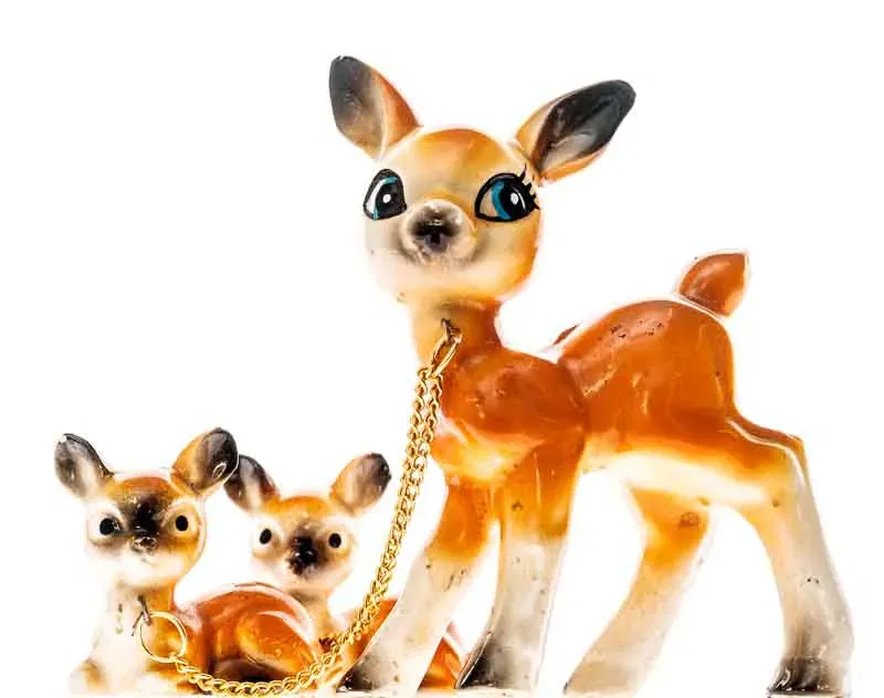 Keramik Reh Bambi mit zwei Kitze und Kettchen - Bild 4