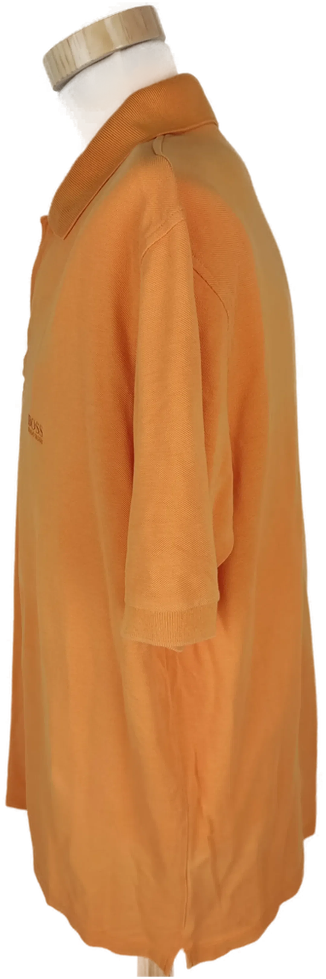 T-Shirt"Hugo Boss", kurzarm mit Kragen und Knopfleiste, orange mit Schriftzug, Größe L – Bild 3