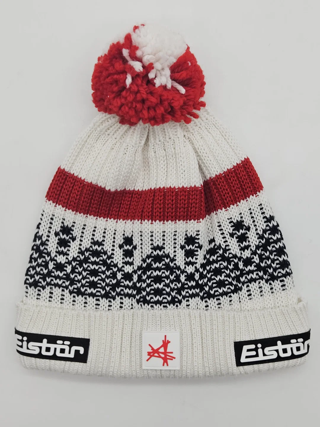 Eisbär Strickhaube, rot/weiß/schwarz – Bild 1
