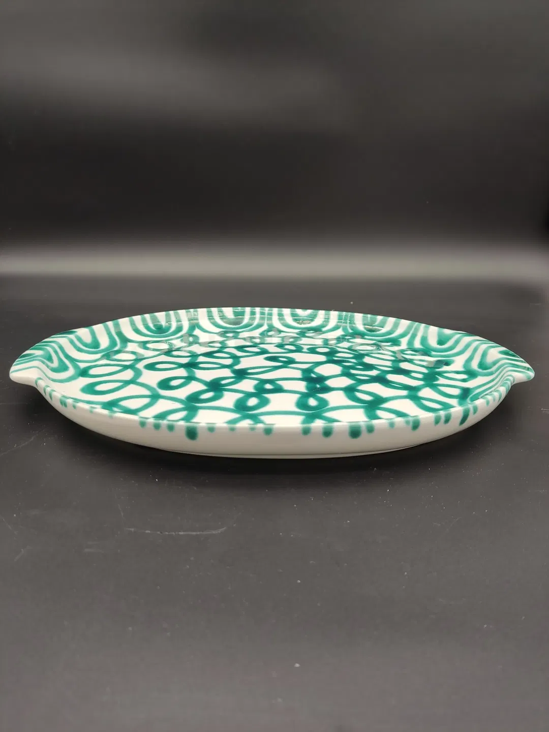 Gmundner Keramik Platte mit Griffen grüngeflammt (Durchmesser 30cm) - Bild 4