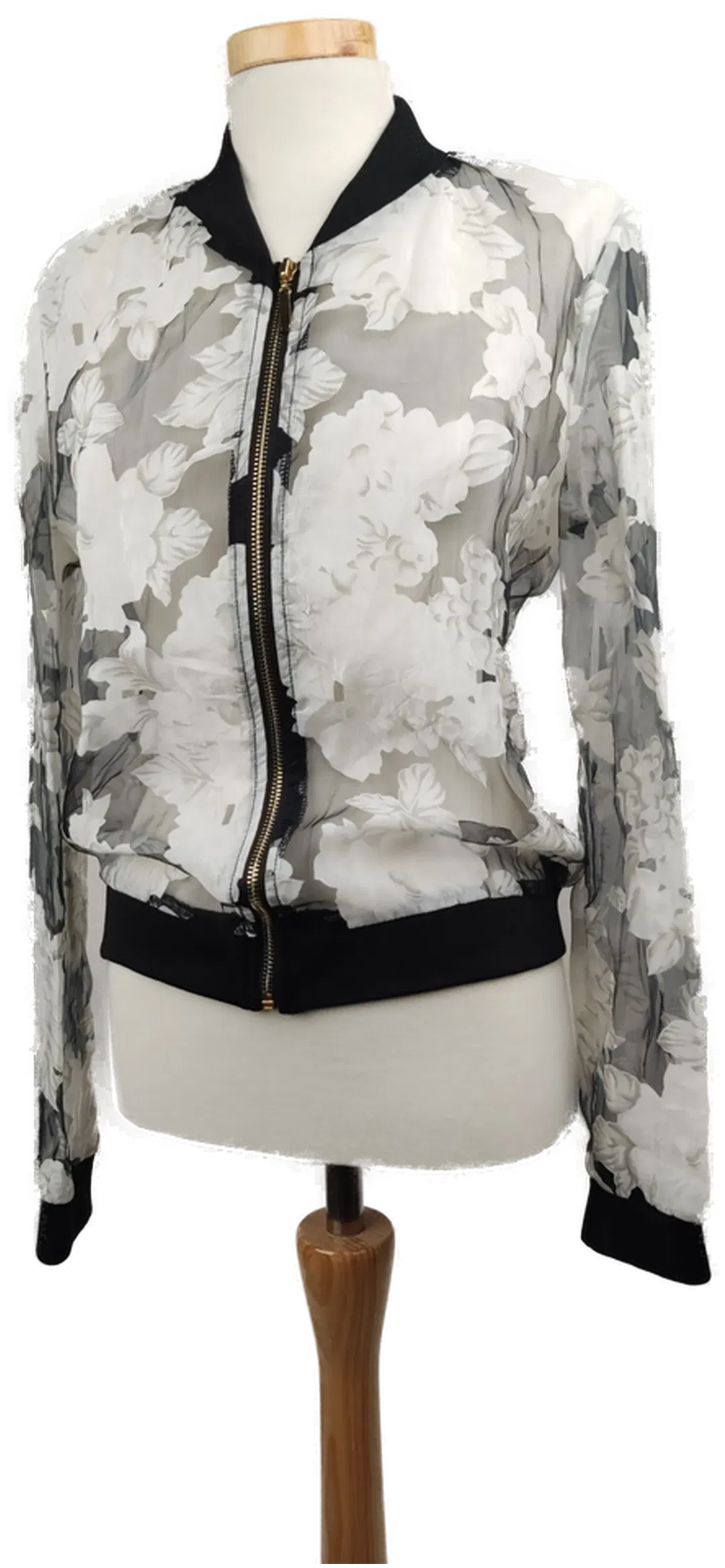 Lucy Paris Damen Bomberjacke transparent mit weissen Blumen - S/36 - Bild 1