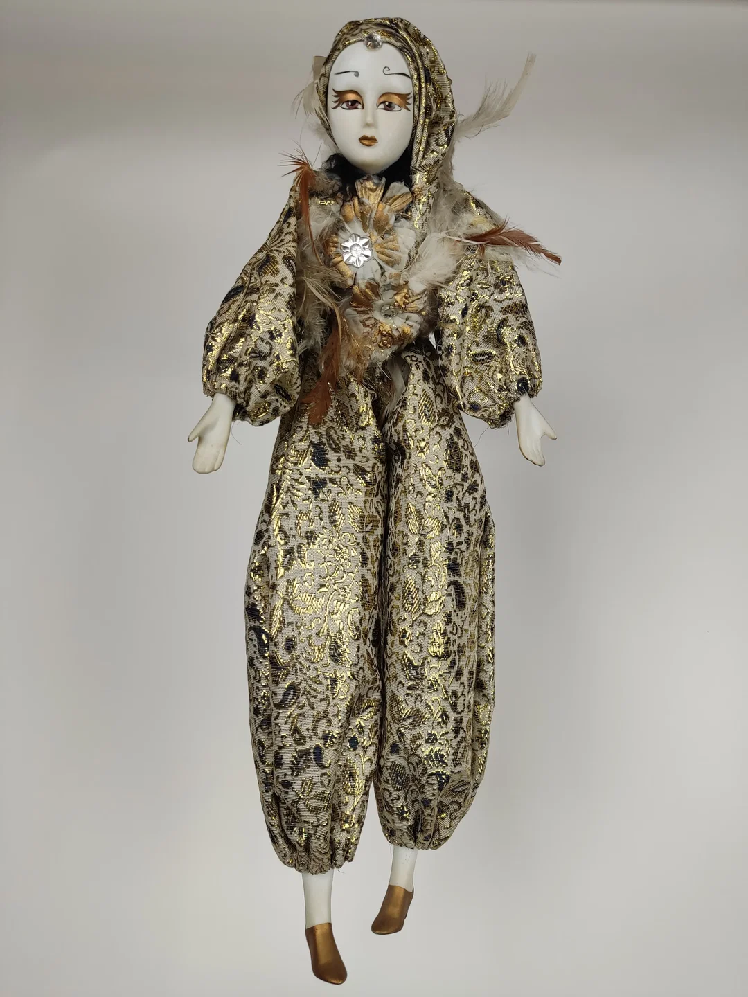 Harlekin Porzellanpuppe Gold 50 cm | Sammler-Unikat - Bild 1