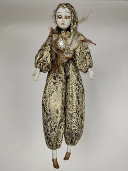 Harlekin Porzellanpuppe Gold 50 cm | Sammler-Unikat - Bild 1