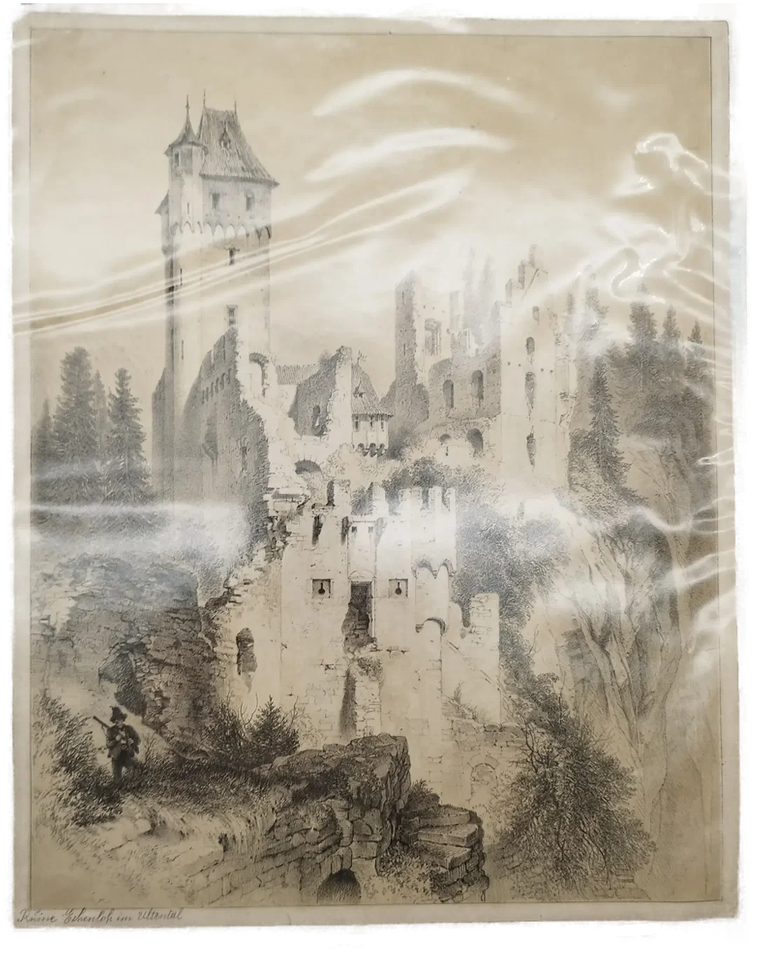 "Ruine Escheloh im Ultental" - Original Lithografie aus 19. Jhdt. – Bild 2