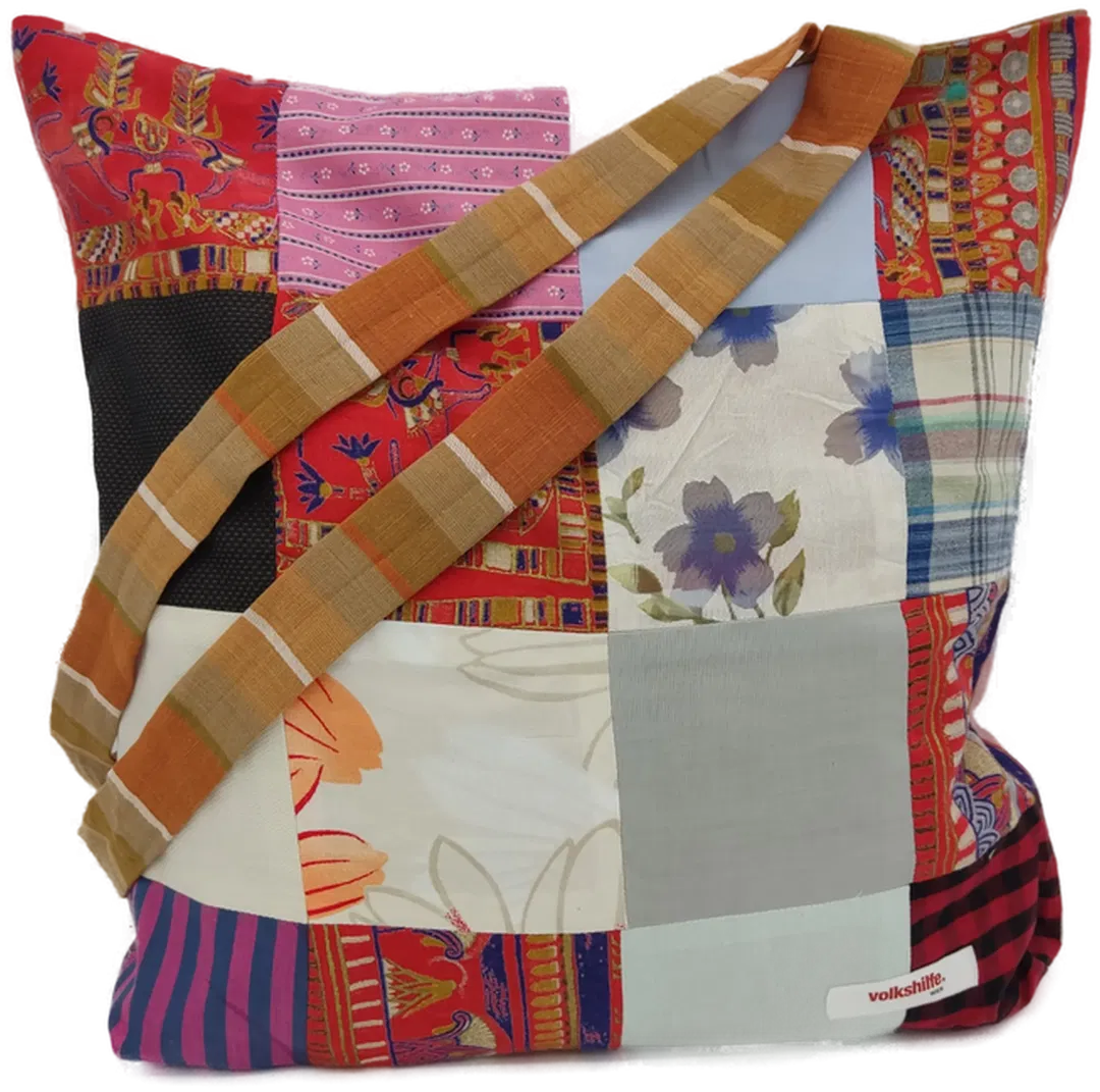 Tragtasche Stoff mehrfarbig + Henkel - Bild 1