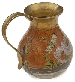 Vintage Messing-Krug mit Emaille-Dekor