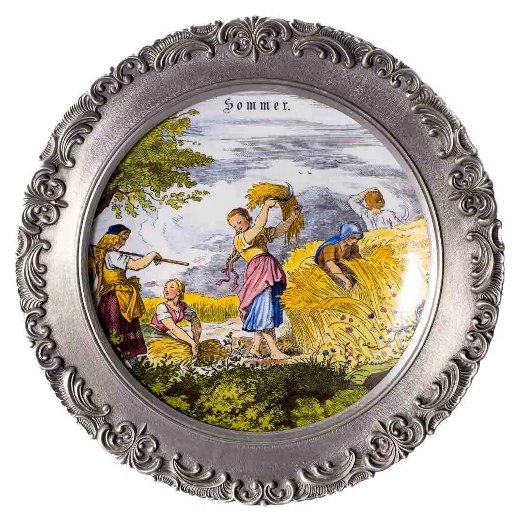 Porzellan Wandteller mit Zinnrahmen Sommer ⌀ 23cm - Bild 4