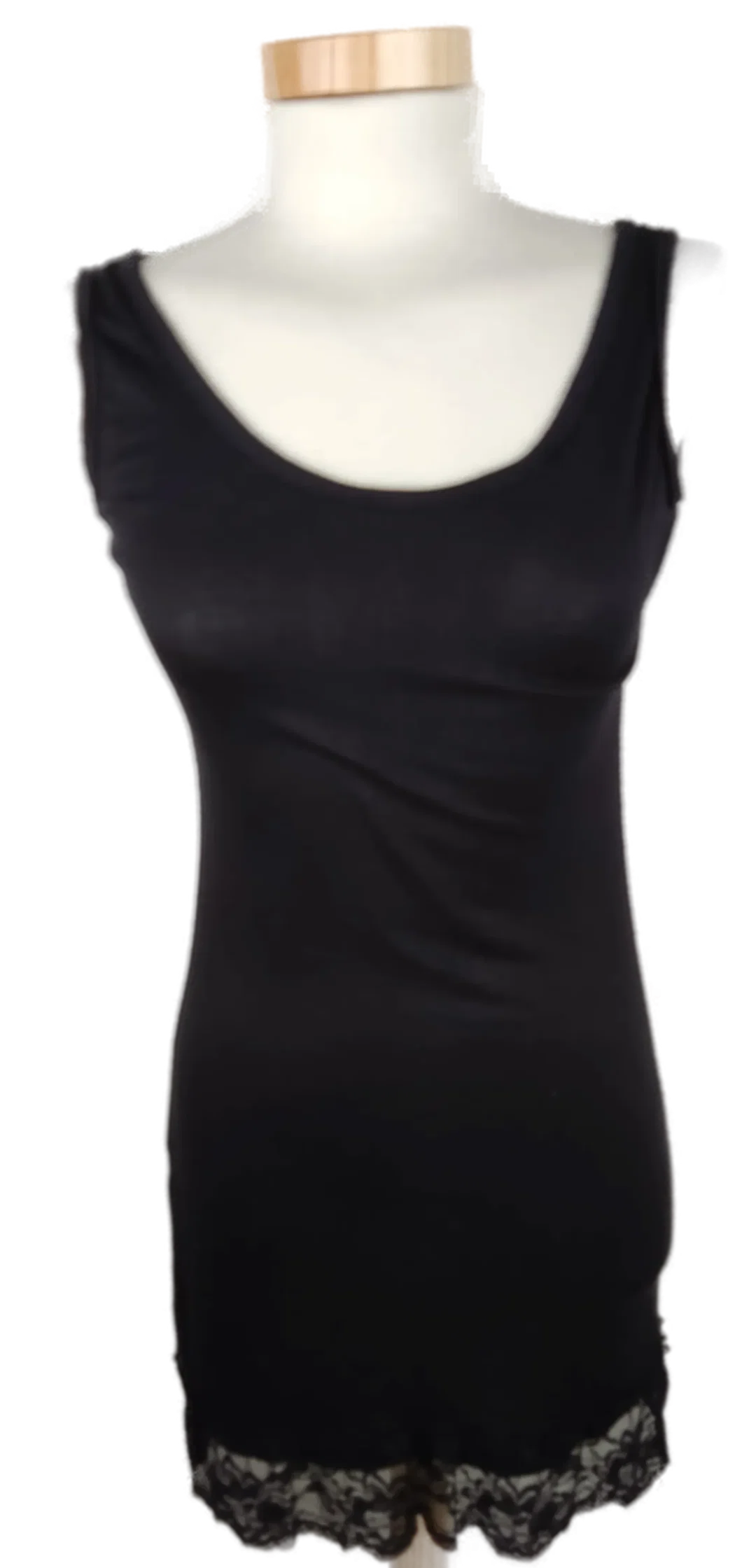 Longtop ärmellos mit Rundhalsausschnit, schwarz mit Spitzen, Größe S (geschätzt) - Bild 1