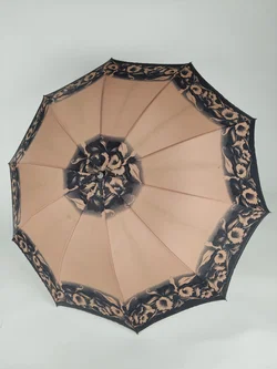 Vintage-Flanierschirm / Sonnenschirm / Damenschirm beige-schwarz geblümt - Bild 2