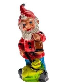 Gartenzwerg mit Laterne & Frosch, ca. 39 cm, klassisch bunt + Die Linzer Grottenbahn! - Bild 1